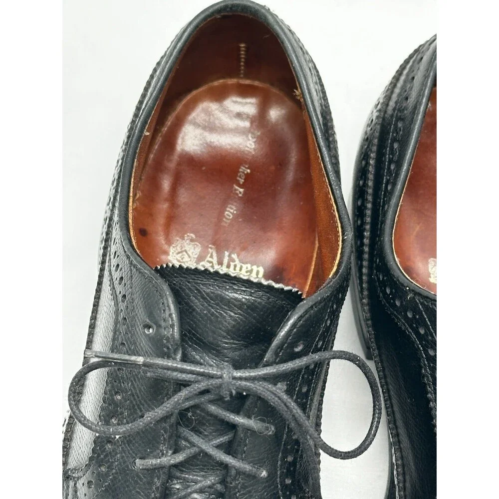 VINTAGE Alden 637 Wingtip Oxford Black Leather Dress Shoes- Truflare Sz 10.5 A/C - Picture 10 of 13